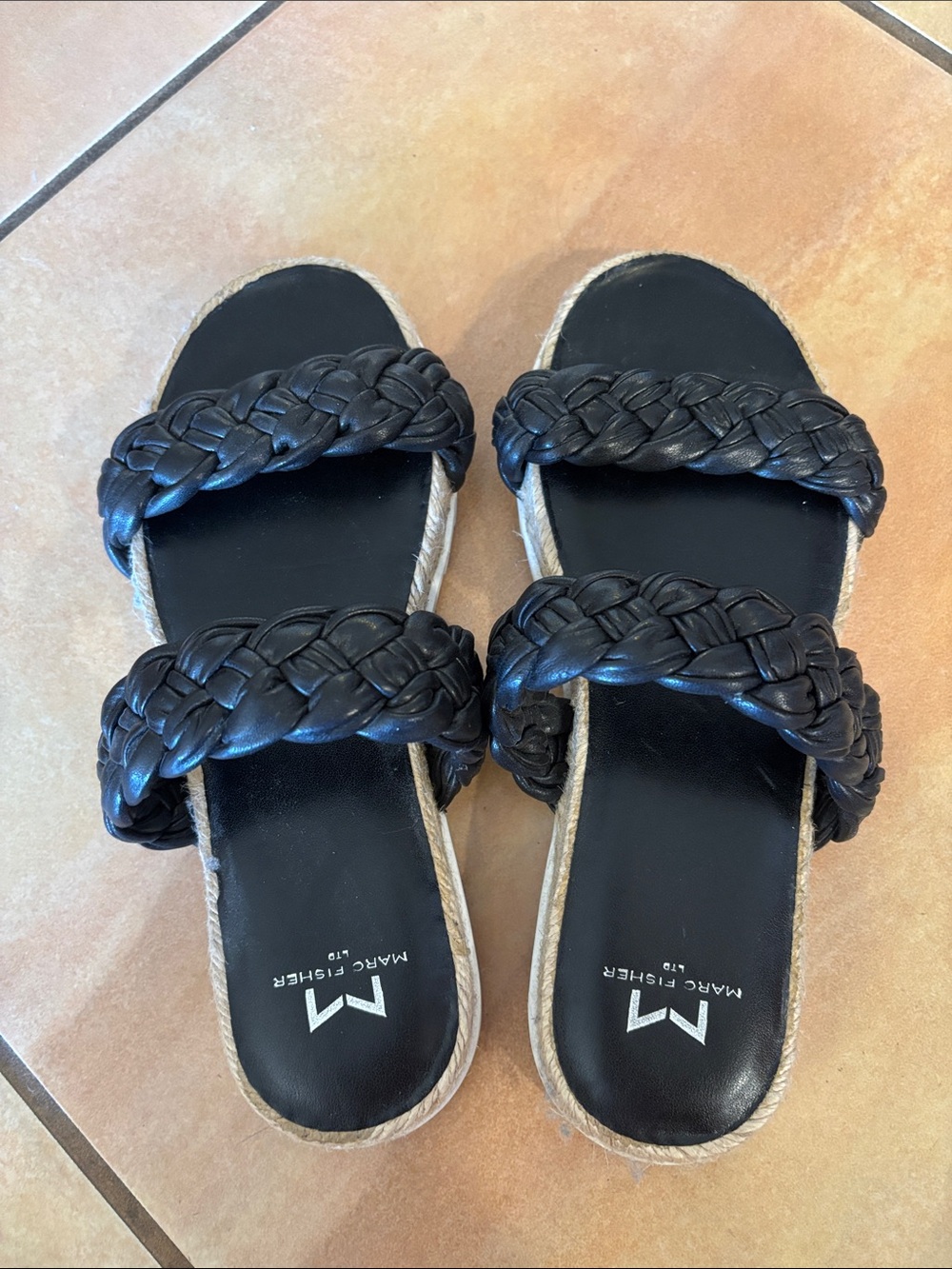 Marc Fisher Black Braided Double-Strap Slide Sandals